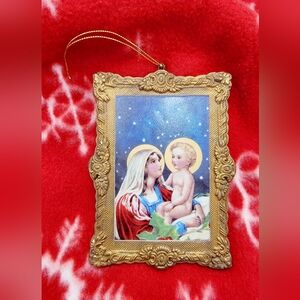 Vintage Virgin Mary And Baby Jesus Ceramic Catholic Christmas Ornament
